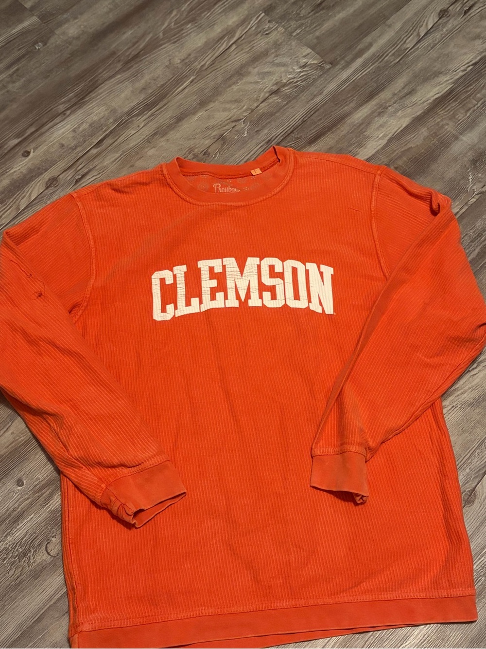 Pressbox Orange Clemson Corded Long-Sleeve Crew